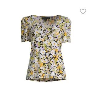 Catherine Malandrino Floral-Print Puff Sleeve Top in Yellow Multicolor Sz S